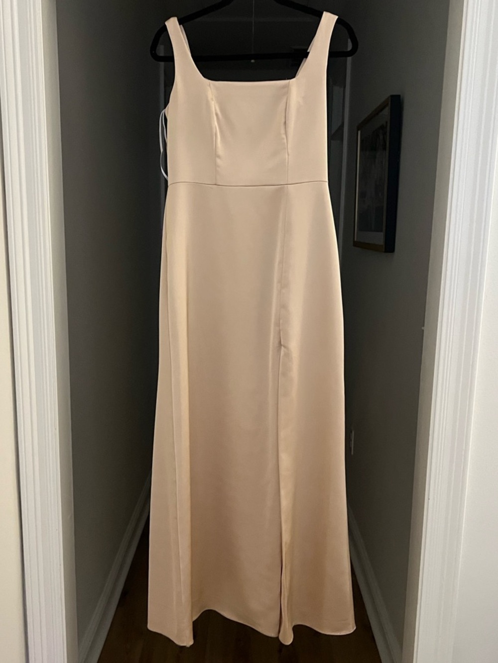 Elegant Champagne Satin Maxi Dress with Square Neck